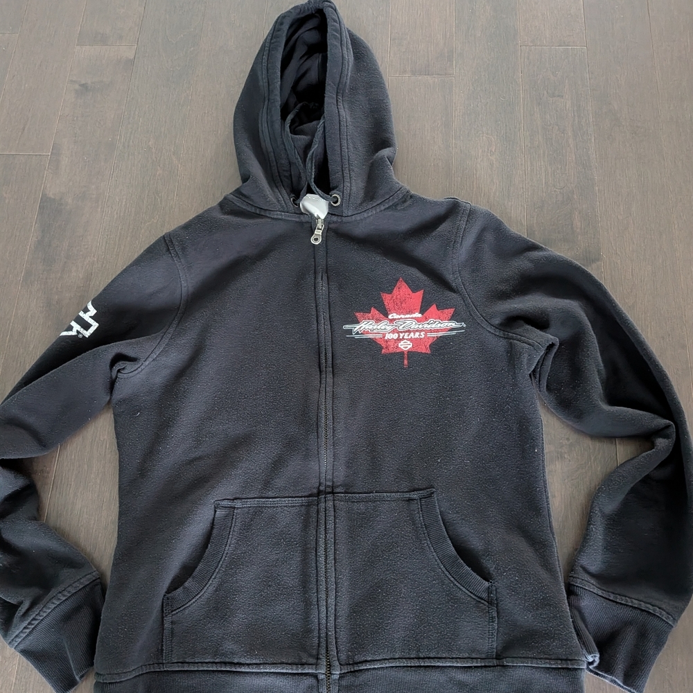 Harley-Davidson Black Hoodie with Red and White Maple Leaf